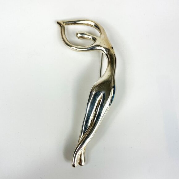 Modernist Sterling Silver Dancing Woman Figure Brooch Pin Ruth Bloch Israel - Picture 2 of 5